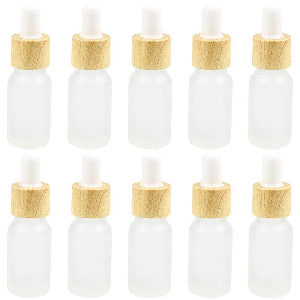 Casiler 10Pcs 10Ml Frosted Clear Glass Dropper Bottles With Bamboo Lid Mini Empty Dropper Bottles Empty Essential Oil Bottles With Glass Pipettes