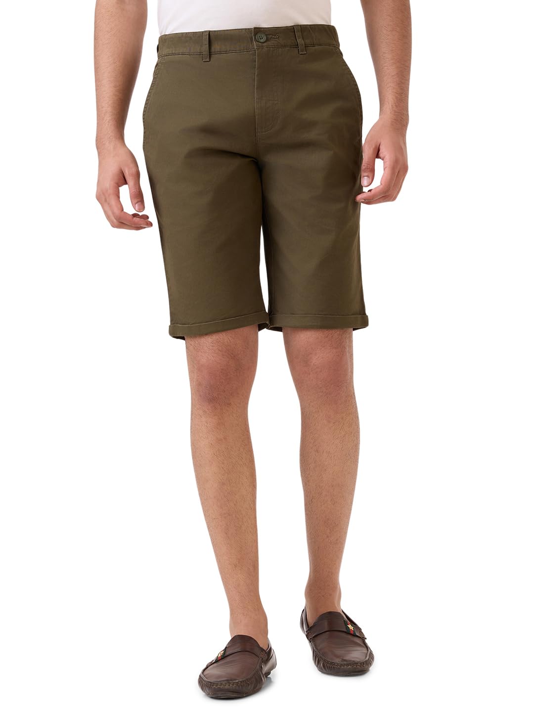 Men Regular Fit Twill Pattern Cotton Blend Casual Shorts (Size: 40)-CMHQ00586-N5 Green-image-4