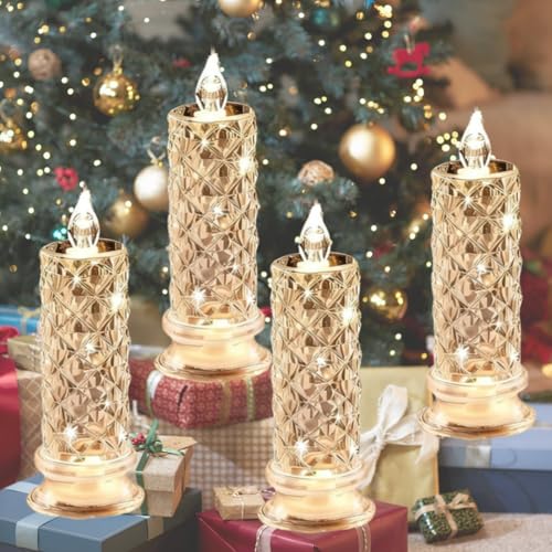 Rose Flammenlose LED Kerzen, Peculiaral Flameless LED Candles, Transparente Kristall-LED-Kerze, Flackernde Flammenlose Kerze für Hochzeiten, Partys, Halloween, Weihnachtsdekoration (Weiß,4 Stück)