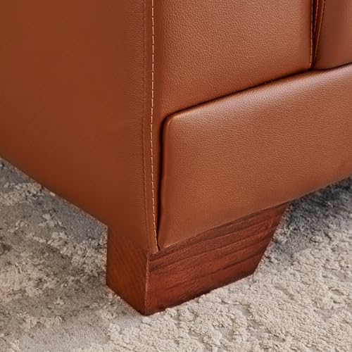 Image of Home Centre | Walter Half Leather 3+2+1 Seater Sofa Set | Sofa for Living Room | Solid Wood | Tan | 1 Year Warranty
