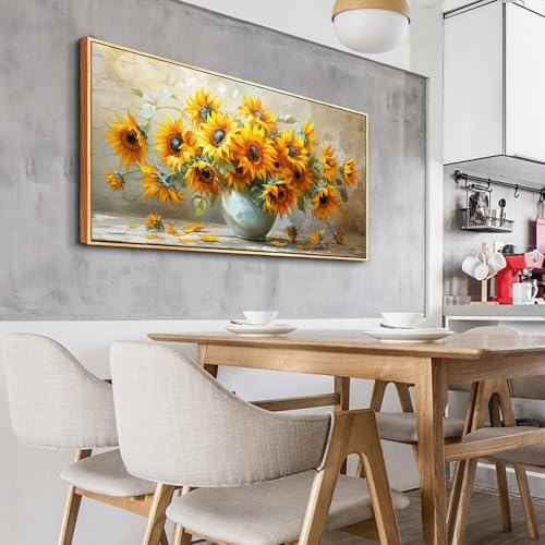 PHAOHUAXM Large Canvas Wall Decor For Living Room Wall Art Vintage Printing Yellow Flower Paintings Dining Room Bedroom Bathroom Kitchen Wall Painting Home Decor Wood Frame Ready To Hang 24x48 In