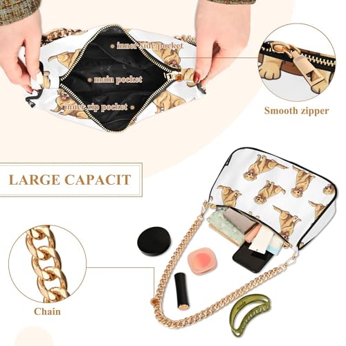 Cute Golden Dogs White Ladies Shoulder Bag Floral for Women Classic Formal Purse Hobo Chain Strap Zipper Cute Wallet Purse4