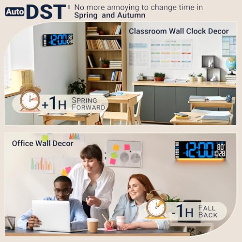 16.5" Large Digital Wall Clock with Blue LED Display, Remote Control - Image 5