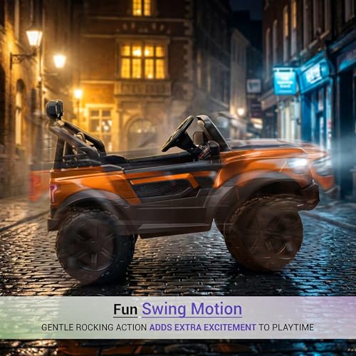 Image of Baybee 4x4 TurboX Pro Electric Car for Kids with Remote Control | Baby Electric Rideon Cars with Swing Mode, RGB Lights & Music | Rechargeable Battery Operated Jeep for Kids 2+ Years (Metallic Orange)