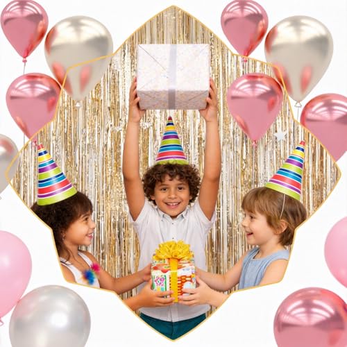4 Stück Lametta Vorhang Champagnerfarbene, 1mx2m Glitzer Lamettavorhängen Champagner Gold, Glitzer Party Vorhang, Glitzervorhang Lamett, Metallische Glitzervorhang Fringe für Geburtstage Hochzeit Deko