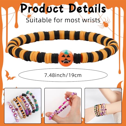 Halloween Bracelets,Halloween Clay Beaded Jewelry,Boo Basket Stuffers,Trick or Treat Party Favors Accessories,Treat Bag Filler Supply for Friends Bff Sister,Friendship Gifts,Classroom Prizes4