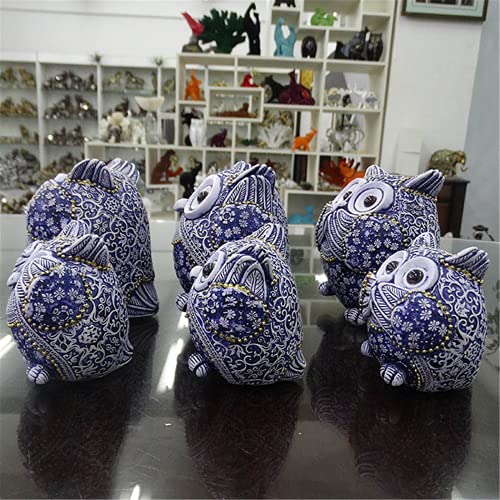 Juanxian 3 Owl Figurines Decor See No Evil Hear No Evil Speak No Evil Cute Owl Statue Crafted Animal Sculpture Ornament for Home Office Tabletop Blue - Image 3