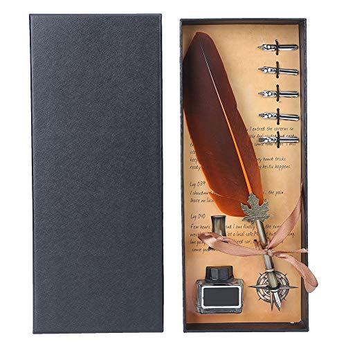 Kits de Caligrafía para Principiantes, Juego de Pluma y Tinta, Juego de Pluma Brillante, Pluma de Inmersión de Caligrafía Antigua con Botella de Tinta, 5 Puntas, Base de Soporte
