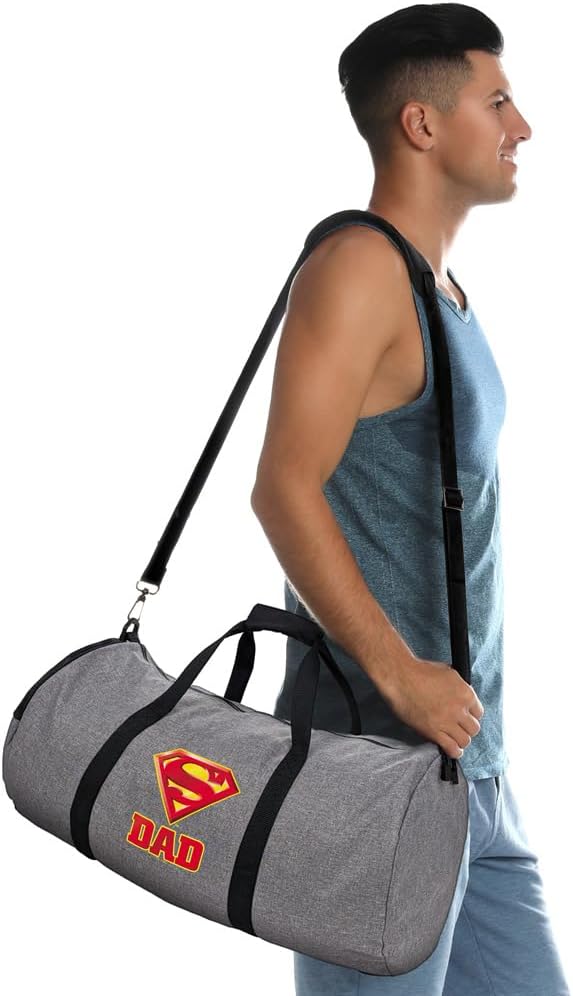 Superman Super Dad Shield Logo Lightweight Duffel Bag for Sports and Gym Packable for Travel