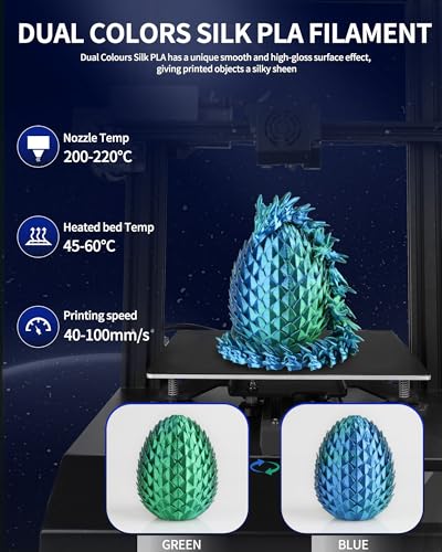 Image of LANDU Silk Dual Color PLA Filament 1.75mm 1KG, 3D Printer Filament Dimensional Accuracy + /- 0.02mm, Coextrusion Filament PLA Shiny Filament Fits for Most FFF 3D Printers,1KG Spool (2.2lbs) Green Blue
