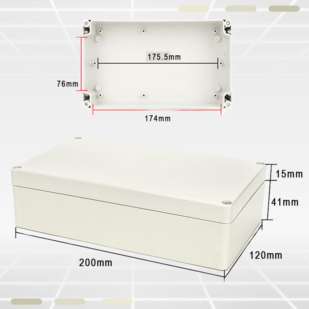 Voarge Scatola di giunzione, IP65 ABS Scatola di giunzione impermeabile, Scatole di giunzione in plastica DIY per elettricità interna ed esterna, comunicazione, estintori (200 x 120 x 56 mm)