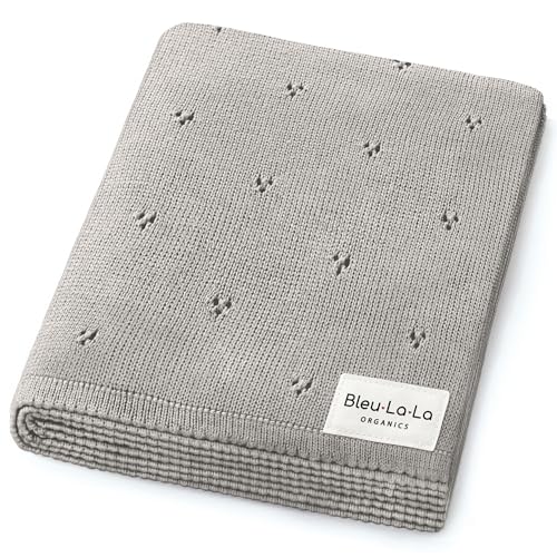 Image of Bleu La La Organic Pointelle Receiving Swaddle Blanket for Boys & Girls - 100% Luxury Organic Soft Cotton Knit Warm Cozy Cuddle Stroller Blanket for Newborns Infants & Toddlers (Dove Grey)