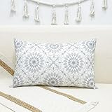 SLOW COW Cotton Linen Embroidery Decorative Lumbar Throw Pillow Cover Rectangular Pillow Cover Cushion Cover 12 x 20 Inches Dark Gray Grey