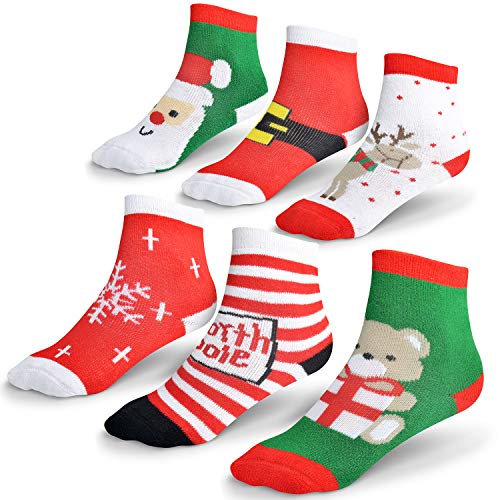 SQMCase Kids Christmas Socks, Colorful Fun Novelty Crew Patterned Children Cotton Socks for Boys Girls, 6-Pair (4-6 Years)