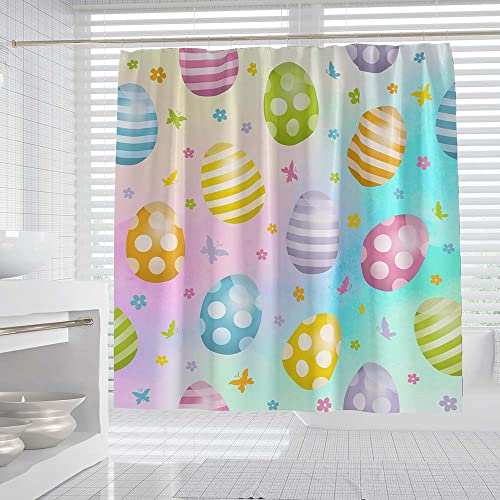 Shengjun 72" X 72" Easter Eggs Shower Curtain Butterfly Spring Colorful Watercolor Pastel Home Bathtubs Bathroom Curtains Decoration Set With 12 Hooks #TOP2