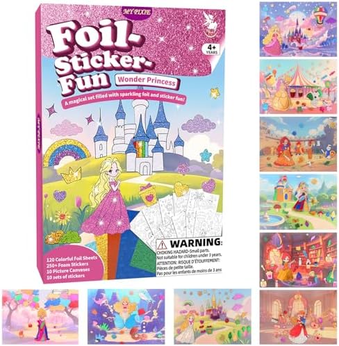 MyPixie Foil Art & Fun - No Mess Princess Foil Crafts for Kids, DIY Creative Activity, Craft Kits & Supplies, Birthday Gifts, Arts & Crafts, Toys, Gifts for Ages 4, 5, 6, 7, 8, 9, 10