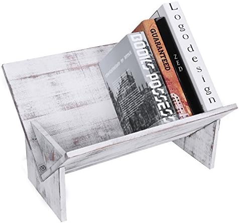 MyGift Rustic Vintage Whitewash Wooden Tilted Bookcase, Desktop Decorative Storage Organizer Display Bookshelf