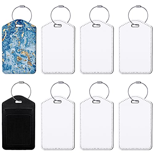 8 Pieces Sublimation Blank Luggage Tags with Stainless Steel Ring White Blank Luggage Tag Synthetic Leather Card Holder for Travel Luggage Suitcase