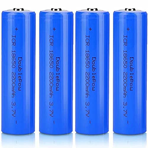 Kuyoly (Batterie Pleine capacité) 3.7 v Batterie Batteries Rechargeables,2200mah 3.7v ICR Lithium Batteries Bouton Top Piles Rechargeable Batteries pour Lampe de Poche Phare,18x65mm(4 Pcs Cover