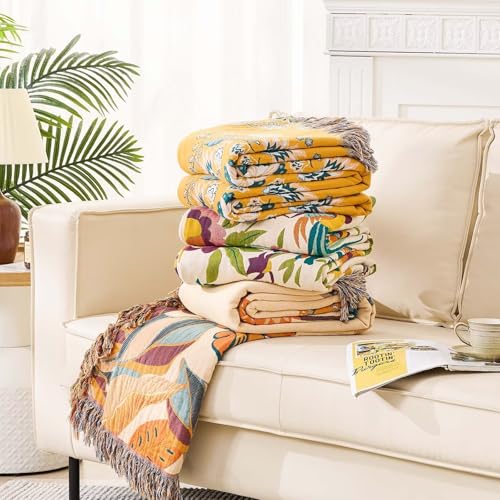 Image of XIBLC Boho Throw Blanket for Bed, 100% Cotton Soft Rustic Quilt Fall Blanket, 80 inch 90 inch Floral Printed Farmhouse Decor Bed Blankets, All Season Rustic Reversible Bohemian Throw Quilt
