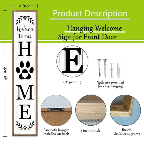 Welcome-To-Our-Home-Sign-For-Front-Porch-Standing-45X9-Wooden-Framed-Dog-Paw-Welcome-Print-Large-Farmhouse-Rustic-Long-Outdoor-Tall-Vertical-Home-Front-Door-Wall-Decor-Wood-White Welcome To Our Home Sign For Front Porch Standing 45X9 Wooden Framed Dog Paw Welcome Print Large Farmhouse Rustic Long Outdoor Tall Vertical Home Front Door Wall Decor Wood White