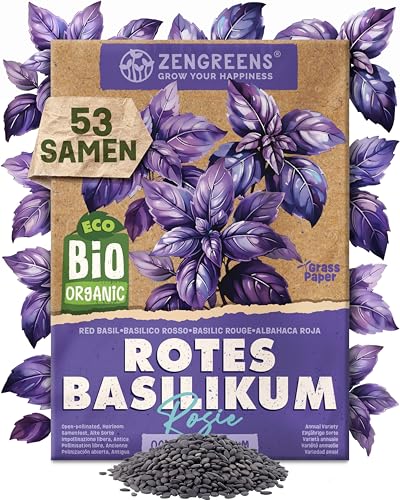 ZenGreens® - Bio Basilikum (Rosie) Samen - Basilikumsamen - Kräutersamen für den einfachen Anbau im Garten, Balkon oder Küche - Kräuter Saatgut ideal für Anfänger - Basilie