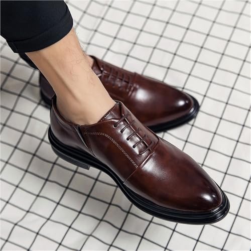 Men's Lace up Leather Casual Shoes British Style Pointed Toe Trendy Fashion Comfortable Office Footwear2