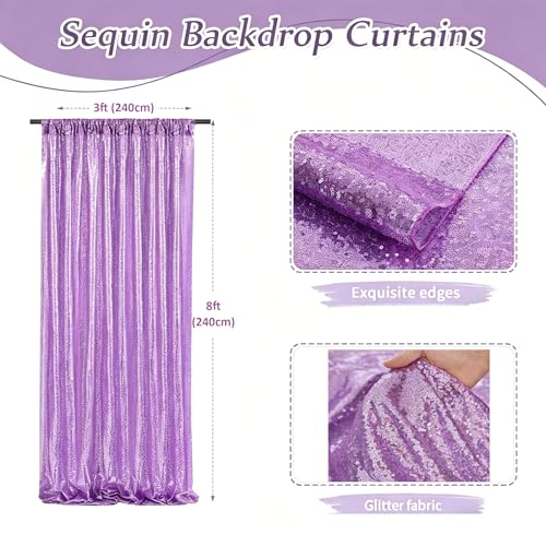 Image of Lavender Sequin Backdrop Curtains-1 Panel 3FTx8FT Light Purple Backdrop for Wedding, Glitter Party Decorations Background Drapes for Birthday Party Anniversary Graduation Photo Booth Decor