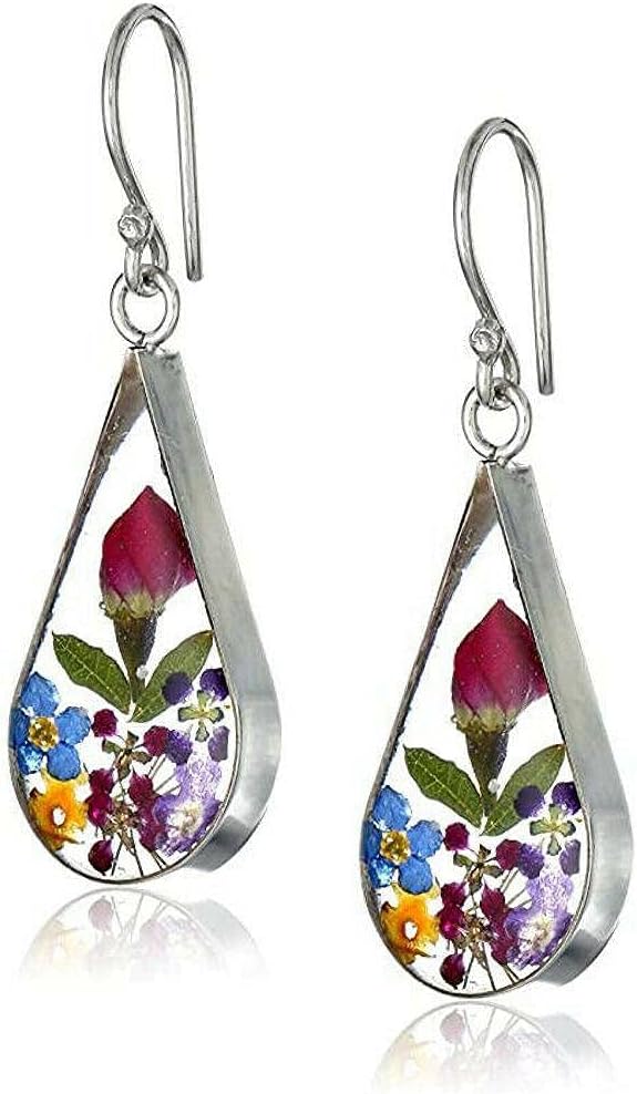 Flower Earrings for Women Pressed Flower Teardrop Earrings Dry Flowers Drop Dangle Earrings Funny Earrings Hippy Earrings for Women Female