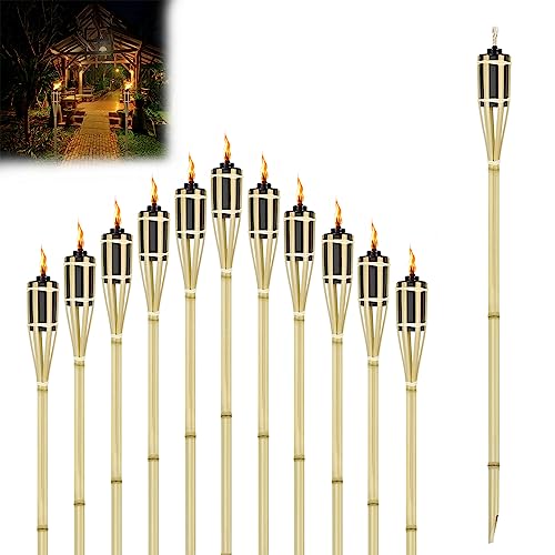 JOIEYOU Antorchas de jardín de bambú natural para exteriores 12 piezas antorchas de aceite Antorchas atmosféricas con mecha Lámpara de aceite decorativa Luz de camino Altura: 90 cm