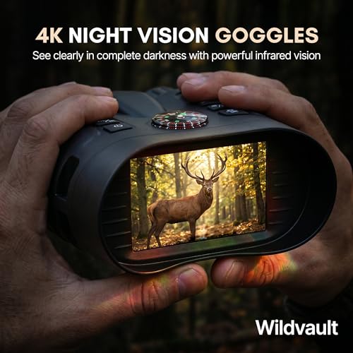Image of 4K Night Vision Goggles for Adults, Night Vision Binoculars with 10X Optical Zoom 3-Inch HD Screen, for Hunting Wildlife Observation Security, Auto-Focus, Infrared, Waterproof.