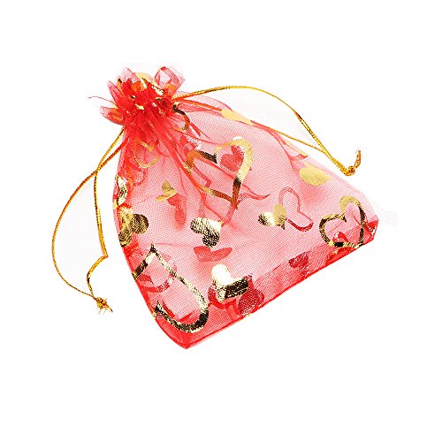YFZYT Lot de 100 pochettes en organza colorées pour bijoux, bonbons, cadeaux, courses, petits articles - 11 x 16 cm, rouge