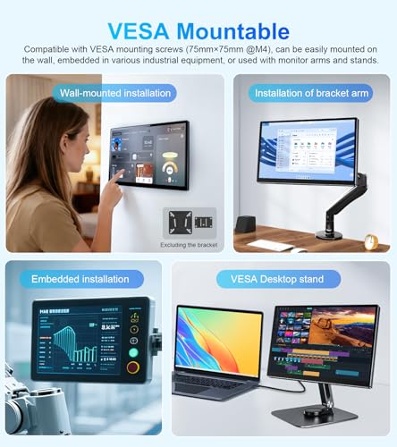 Image of 14 inch Touchscreen Monitor,VGA DVI and HDMI VESA for Industrial (Gray) | 10-point touch,IPS 1920x1080,Dual Speakers,72%NTSC,2000:1,16:10,350 cd /m,178 view angle,