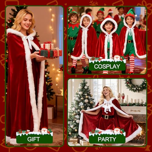 Weihnachten Santa Claus Umhang mit Kapuze, Weihnachtsmantel Cape, Umhang Kapuzenmantel Rot Samt, Roter Kapuzenumhang, Weihnachtsfrau Kostüm für Kinder, Jugendliche und Erwachsene Weihnachten Cosplay
