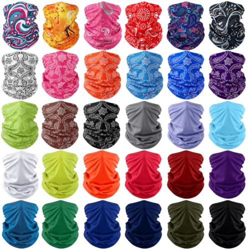Image of Tarpop 12 /30 Pcs Neck Gaiters Scarf Elastic Wrap Headband Sweat Absorbing Bandana for Women Men Sports Yoga Running