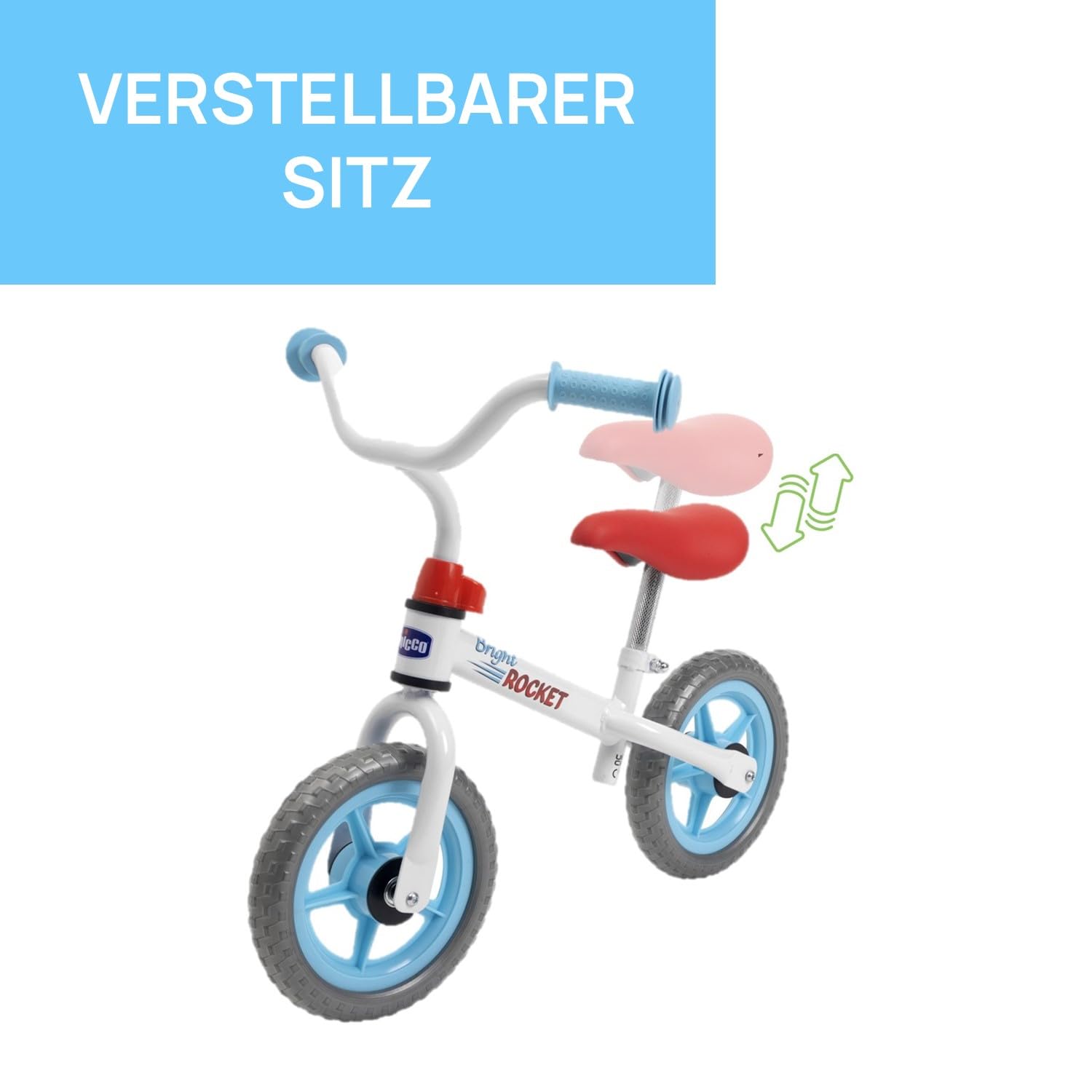 Chicco Balance Bike Bright Rocket, pedalfreies Kinderfahrrad, leichtes Balance Bike, mit verstellbarem Lenker und Sitz, max 25 kg, weiß, 2-5 Jahre, Geschenkidee