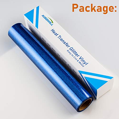 Kisswill Blue Glitter Heat Transfer Vinyl, 10" X 6 Feet Glitter Htv Vinyl For All Cutter Machine, Easy To Cut & Weed Vinyl For For T-Shirts #TOP6