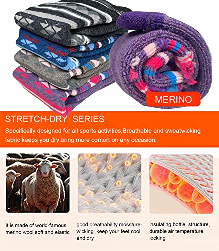 Fayhijun Ski Socks Men Women Kids Merino Wool 2 Pair Knee High Thermal Warm Girls Boys Sock Non-Slip Cuff For Snowboarding Hiking Cold Weather Snow Sport Hunting Skiing Violets, M #TOP2