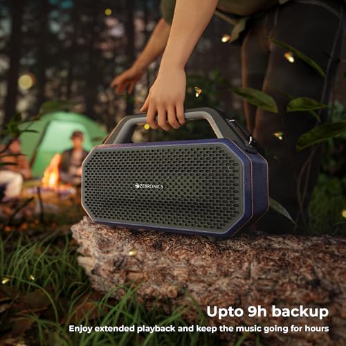 Image of ZEBRONICS Prima, Portable Bluetooth Speaker, 90 Watts, Upto 9 Hours Playback, Dual 11.8cm Drivers, Dual Passive Radiators, BTv5.4 | TWS | AUX | USB, Carry Strap, Deep Bass, Splash Proof (Blue)