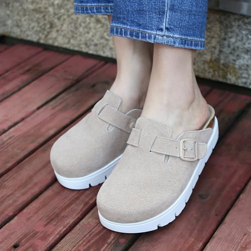 VLUUKUPFASIN Women's Suede Platform Clogs Chunky Mules Slip On Sand by VLUUKUPFASIN - Used condition - Image 2