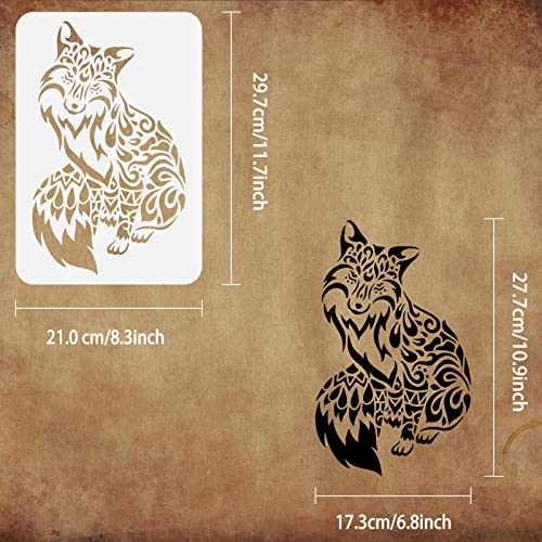 FINGERINSPIRE Schablone Mandala Fuchs 21x29.7 cm Wiederverwendbar DIY Handwerk Sitzender Fuchs Malvorlage Tierthema