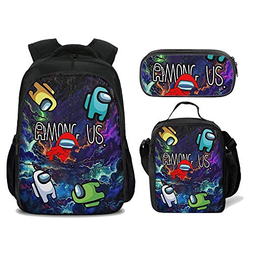 3Pcs Among us Backpack for Boys with Lunch Box Kids School Bags Student Bookbag for Girls Teens Game Fans Gifts (Color 8)