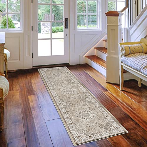 Hallway Washable Runner Rug - 2X7 Kitchen Rugs Entryway Rug Runner Vintage Soft Floor Mat Non Slip Indoor Farmhouse Carpet For Bathroom Living Room Bedroom (2 X 7, Beige) #TOP5