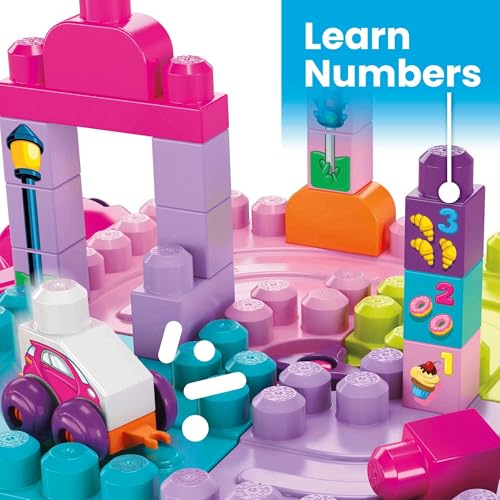 Image of MEGA BLOKS First Builders Build 'n Learn Table Toddler Blocks Set, Pink