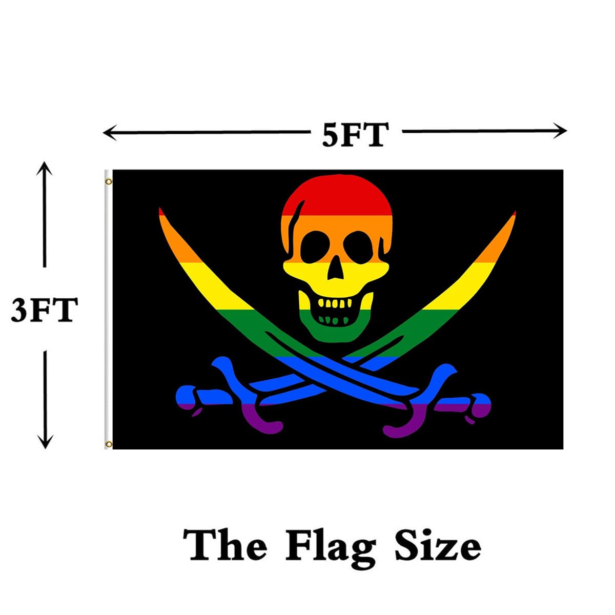 Drapeau Pirate ANCONINE Arc-en-ciel Double Face 9,1 X 1,5 M, Drapeau Jack  Rackham Knife Tête De Mort Et Os Croisés Pour Extérieur Et Intérieur,  Polyester 220D Robuste à Double Couture Jolly Roger, image size:1200x1200