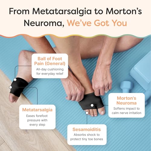 ZenToes Metatarsal Pads for Men and Women - Ball of Foot Pain Relief Cushions for Sesamoiditis, Metatarsalgia, Morton's Neuroma - 2 Pairs Fabric Sleeves with Gel Inserts (Medium, Black)