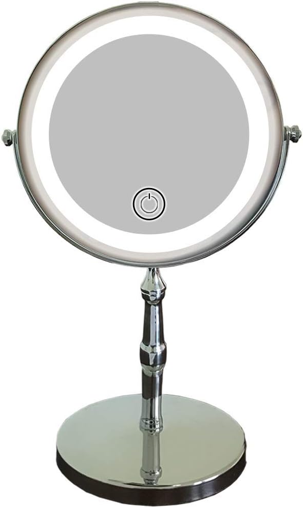 Lansi Lighted Table Makeup Mirror,10X Magnifying Double-sided Cosmetic Mirror with Touch Switch, 7 inch, Round, Chrome Finish