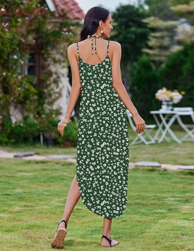 Image of Zeagoo Women's Casual Sundress Summer Maxi Sleeveless V Neck Split Boho Beach Dress Travel Vacation Dress with Pockets
