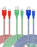 OKRAY 3 Pack 10ft 3M Micro Charging Cable High Speed Braided Nylon Tangle-Free Micro USB 2.0 Charge Cable Sync Charging Cord for Android, Samsung, HTC, Google Nexus, Sony, Nokia, LG (Red Green Blue)