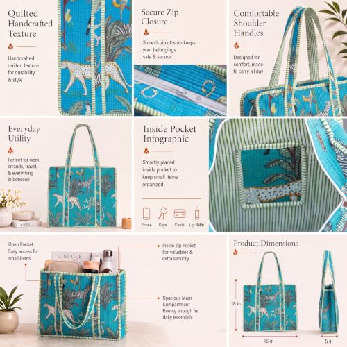 Image of 100% Cotton Jungle Print Shoulder Bag Tote Bag Women Reversible Shopping Bag and Grocery Bags Stylish Travel Bag Gift for Her